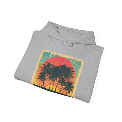 Tropical Paradise Retro Hoodie, Navy - Regular fit unisex hooded sweatshirt