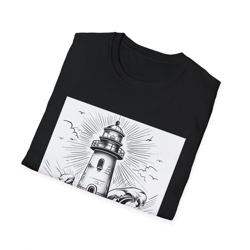 Charcoal regular fit cotton t-shirt with hand-drawn lighthouse illustration