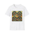 Charcoal cotton t-shirt with vibrant abstract art deco patterns in summer style