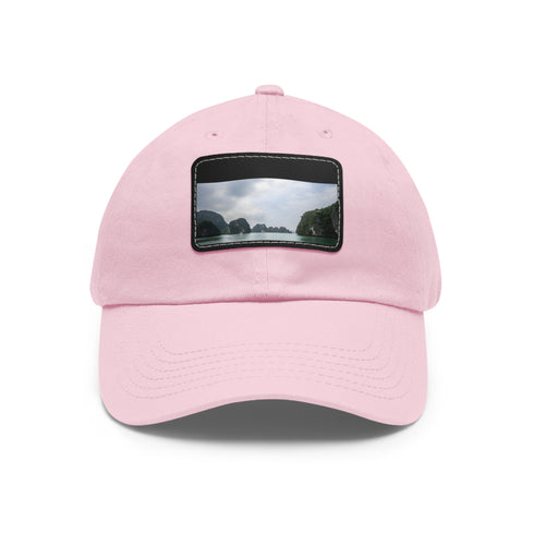 White rectangle cotton hat with Halong Bay emerald waters patch.