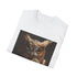 Charcoal cotton t-shirt with intricate steampunk owl featuring gears and cogs