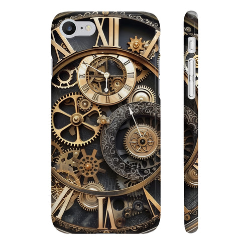 Steampunk gear phone case, glossy iPhone/Samsung slim accessory.
