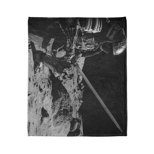 Robot Samurai on Lunar Battlefield — Plush Fleece Throw Blanket — Product Detail View 7