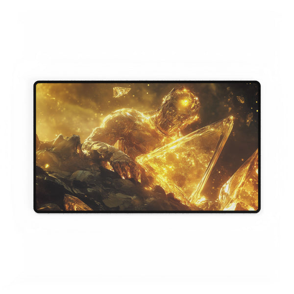 Golem of Glass & Gold Rising from Earth (Edition II) ā XL & XXL Desk Mat ā Gaming & Workspace Desk Setup View