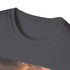 Steampunk airship graphic charcoal t-shirt, unisex S size regular fit.