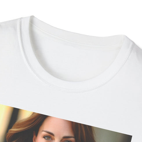 Crew neck charcoal T-shirt with graceful Kate Middleton portrait in soft brushstrokes