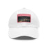 White cotton baseball cap with Lagos night skyline embroidered patch.