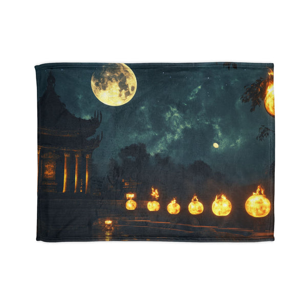 Moonlight Temple with Levitating Torches — Plush Fleece Throw Blanket — Full Flat Artwork View