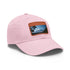 White cotton baseball hat with Mount Fuji patch for outdoor enthusiasts.