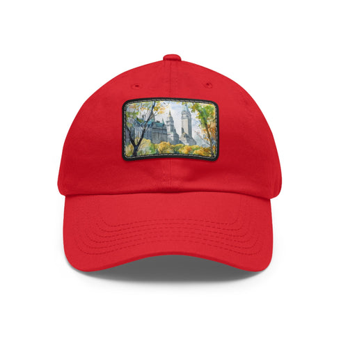 Central Park watercolor baseball cap with iconic landmarks design.