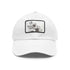 Hand-drawn floral baseball cap in white with light brown patch.