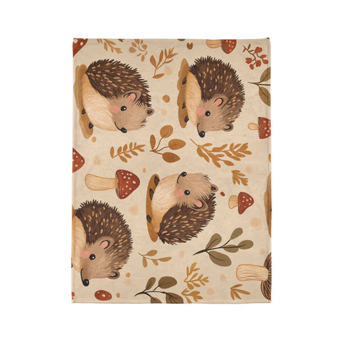 Woodland Hedgehogs & Toadstool Mushrooms Plush Fleece Throw Blanket - View 10 | Prints With Passion