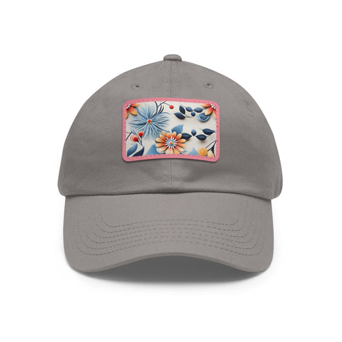 Floral print white baseball cap with colorful flower pattern.