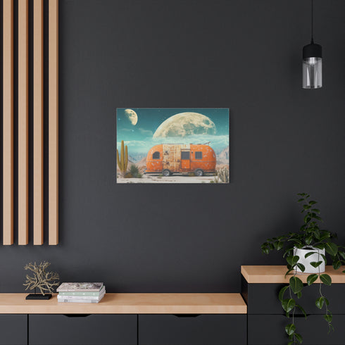 Desert Caravan under Giant Moons Stretched Canvas Wall Art
