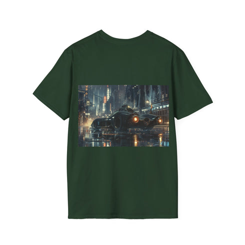Soft charcoal t-shirt with Batmobile graphic perfect for superhero fans