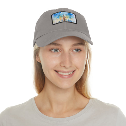 Empire State Skyline Watercolor Cap in White with Light Brown Patch