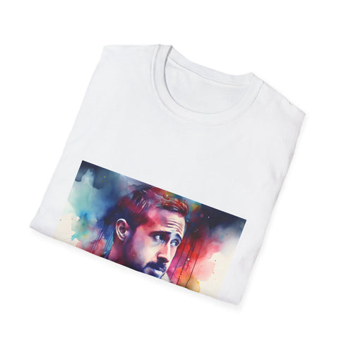 Vibrant charcoal cotton T-shirt with watercolor design and crew neck