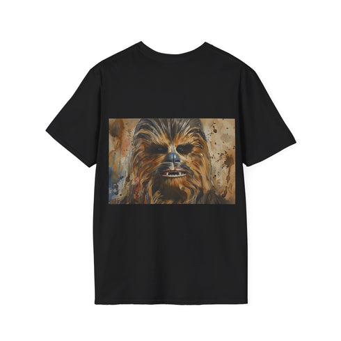 Soft cotton tee in Charcoal, Chewbacca watercolor design, summer fashion.
