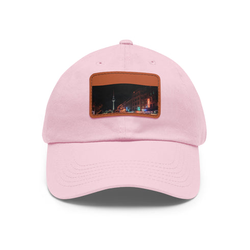 Berlin Night Skyline Cotton Hat with White Light Brown Rectangle Patch