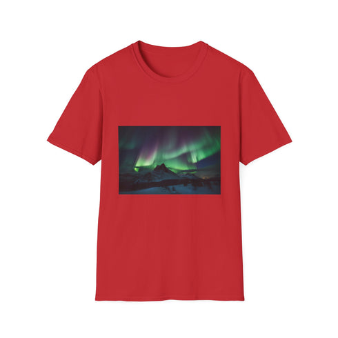 Charcoal cotton crew neck T-shirt with aurora borealis graphic design