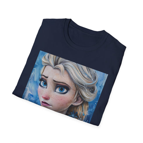 Charcoal cotton T-shirt featuring vibrant Elsa Frozen portrait in regular fit