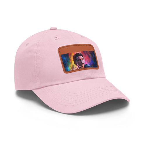 Neon dream Tom Holland watercolor hat with light brown patch.