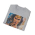 Charcoal crew neck T-shirt with vibrant Wonder Woman portrait painting