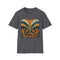Charcoal cotton T-shirt featuring vibrant abstract art deco pattern