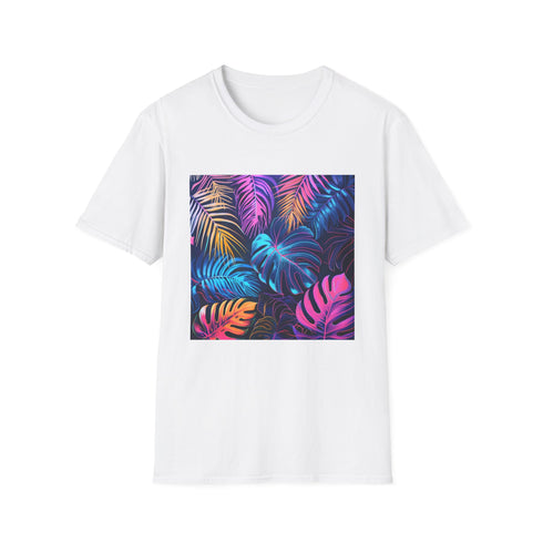 Neon Tropics Charcoal Crew Neck Cotton T-Shirt Men Women Summer.