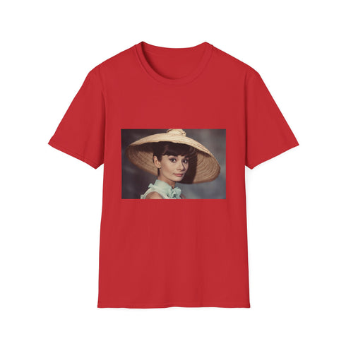 Charcoal cotton tee featuring Audrey Hepburn graphic vintage-inspired elegant design