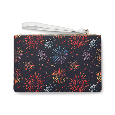 Bright Firework Patterned Clutch for Festive Events, Vegan All-Over Print Bag.