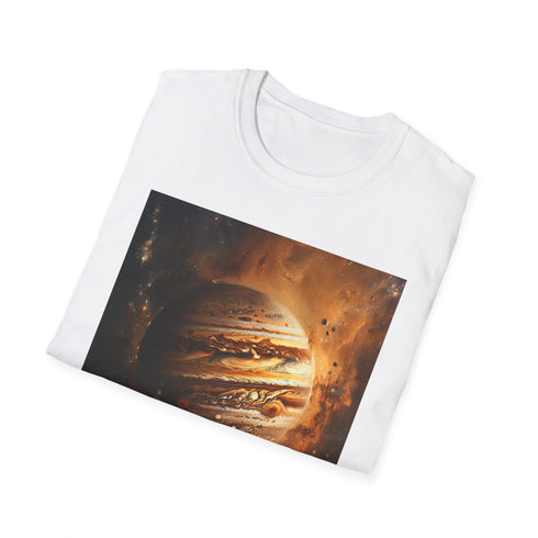Cotton charcoal T-shirt featuring vibrant Jupiter painting with regular fit