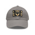 Mythical creature pattern white baseball cap with light brown rectangle patch.