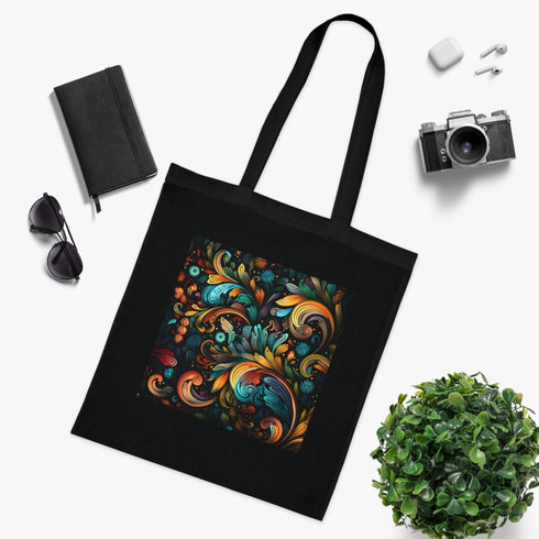 Isomorphic Harmony Tote Bag in Black Cotton with Intricate Isomorphic Design.