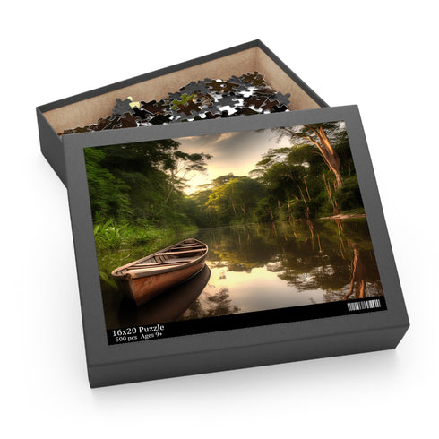 Vibrant Amazon River adventure puzzle with lush rainforest imagery.