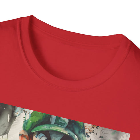 Green Luigi T-shirt in charcoal cotton with playful courageous character design