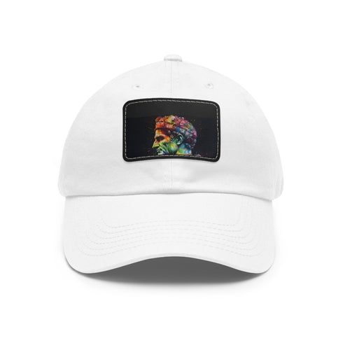 Vibrant watercolor neon baseball cap with unique light brown rectangle patch.