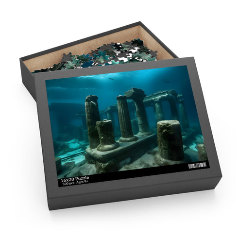 Colorful underwater Lost City puzzle with marine life and coral reefs.
