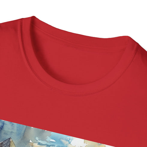 Charcoal crew neck t-shirt with Paris Louvre watercolor design