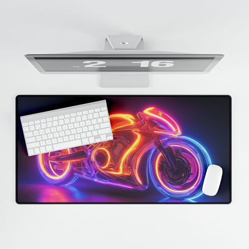 Retro Motorcycle with Neon Trail Gaming XXL Extended Desk Mat