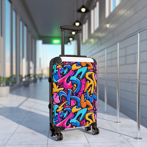 Vibrant neon urban graffiti suitcase set for stylish travelers.