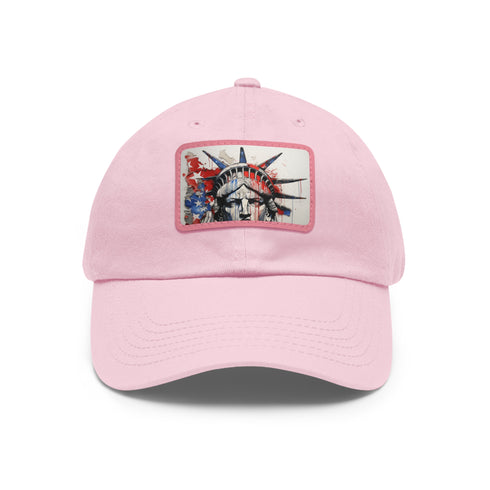 Patriotic American flag baseball cap with unique sketch design on white.