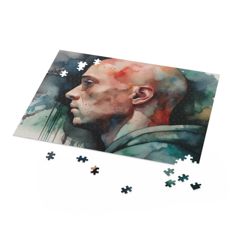 Eminem watercolor jigsaw puzzle, challenging 120-piece design for music lovers.
