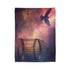 Bird Cage Floating Above Galaxy — Plush Fleece Throw Blanket — Folded Plush Blanket Detail