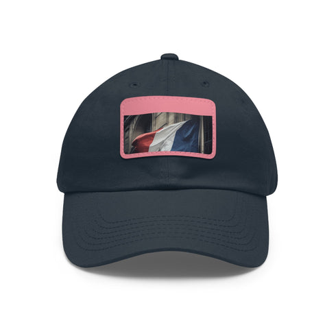 French flag baseball cap in white with rectangle patch design.