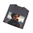 Charcoal cotton T-shirt featuring vibrant Dune-inspired artwork with crew neck