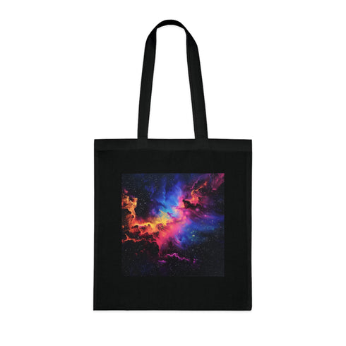 Vibrant galaxy design cotton tote bag, perfect for cosmic style lovers.