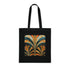 Geometric black cotton tote bag with abstract art deco pattern.