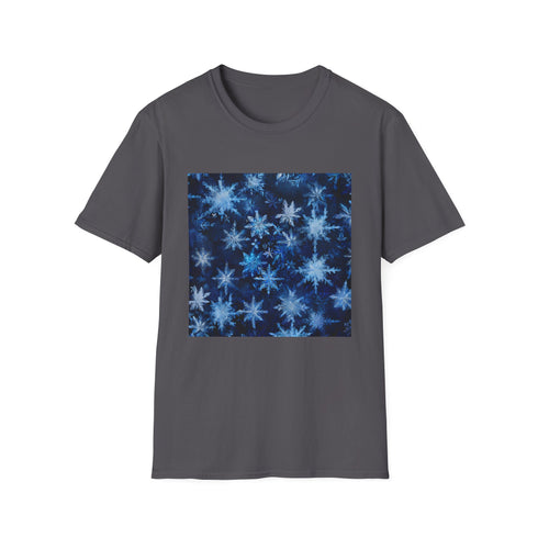 Charcoal cotton T-shirt featuring symmetrical kaleidoscope pattern in nature-themed design
