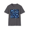 Charcoal cotton T-shirt featuring symmetrical kaleidoscope pattern in nature-themed design